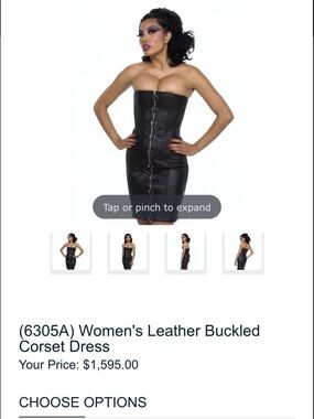 Women's Black Leather Buckled Corset Mini Dress